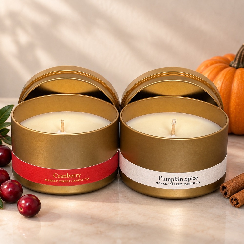 Market Street Candle Co Pumpkin Spice Cranberry Soy Candles Fall Set 8oz